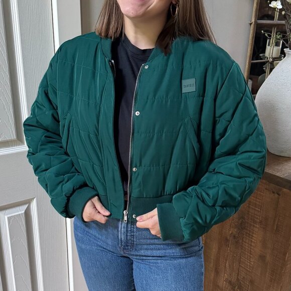 Barneys New York Emerald Green Puffer Bomber Jacket - Picture 4 of 4